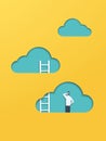 Business career corporate ladder climbing vector concept with businessman figure. Symbol of promotion, opportunity