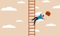 Business career fail and character falling to trouble. Finance problem descend and ladder stumbling vector illustration concept.