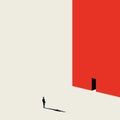 Business or career opportunity vector concept with man walking to door in wall. Minimalist art style. Symbol of