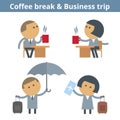 Business cartoon avatar set: business trip and travel. Vector fl Royalty Free Stock Photo