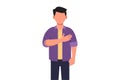 Business cartoon flat style character of young businessman keeping hands on chest. Smiling friendly male expressing gratitude.