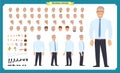 Business casual fashion. Front, side, back view animated character. Manager character constructor with various views, hairstyles