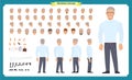 Business casual fashion. Front, side, back view animated character. Manager character constructor with various views, hairstyles