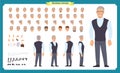 Business casual fashion. Front, side, back view animated character. Manager character constructor with various views, hairstyles