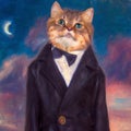 illustration of a red cat porter in a suit and bow tie