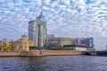 Business center Petrovsky Fort and Bank Saint Petersburg on Pirogovskaya embankment of the Bolshaya Nevka river