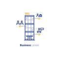 Business center services, glass modern building, financial center Royalty Free Stock Photo