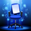 Business chair with notice paper and internet icons illuminated Royalty Free Stock Photo