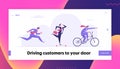 Business Challenge Competition Concept Landing Page with People Characters. Businessman Riding Bicycle Royalty Free Stock Photo