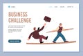 Business challenge concept with man balancing on rope and falling from it, landing page flat vector illustration. Royalty Free Stock Photo