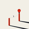 Business challenge and creativity vector concept. Businessman on tightrope to lightbulb. Symbol of courage, innovation. Royalty Free Stock Photo