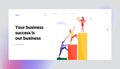 Business Challenge Development Website Landing Page. Businesspeople Climbing Up Financial Chart