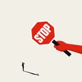 Business challenge or obstacle overcome vector concept. Stop sign, warning, caution symbol