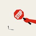 Business challenge or obstacle for woman vector concept. Stop sign as symbol of gender disrimination