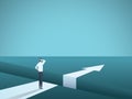 Business challenge and solution vector concept with businessman standing over big gap. Symbol of overcoming obstacles