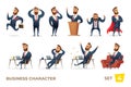 Businessman collection. Bearded charming business men in different situations. Manager character design.