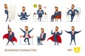 Businessman collection. Bearded charming business men in different situations. Manager character design. Royalty Free Stock Photo