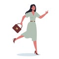 Business character with briefcase running. Business woman rushing i