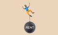 Business character chained to a large falling rent ball. 3D Rendering Royalty Free Stock Photo