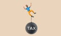 Business character chained to a large falling tax ball. 3D Rendering Royalty Free Stock Photo