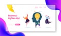 Business Character Creative Idea Landing Page. Teamwork Solution for Company Growth. Woman Lighten up Lightbulb