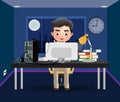 Business character overtime employee vector concept. Male business character office employee working. Royalty Free Stock Photo