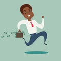 Business character running. black african american businessman run. Manager holding briefcase with money and run Royalty Free Stock Photo