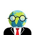 Business character shaped as Earth globe in jacket and tie isolated on white