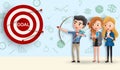 Business character team goals vector concept. Business people aiming target goal in dart. Royalty Free Stock Photo