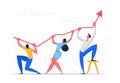 Business Character Teamwork Concept. Business Team Holding Up Arrow Symbol. Financial Success, Career Growth