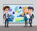 Business characters presentation vector concept. Business employee team presenting and showing sales. Royalty Free Stock Photo