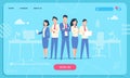 Business characters web page. Flat office people cartoon funny male and woman. Business character team vector website