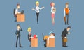 Business Characters Working in Office Set, Male and Female Managers in Different Situations Vector Illustration Royalty Free Stock Photo