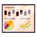 Business chart displaying market data analytics with candlestick chart, pie chart and line graph Royalty Free Stock Photo