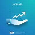 business chart on hand. income salary rate increase. graphic growth margin revenue. Finance performance of return on investment