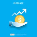 business chart on hand. income salary rate increase. graphic growth margin revenue. Finance performance of return on investment