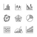 Business charts and data icons thin line art set Royalty Free Stock Photo