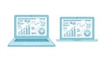 Business charts on laptop desktop screen. Finance, commerce vector