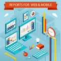 Business charts and reports on web pages, mobile