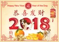 Happy Chinese New Year of the Dog 2018! - vintage greeting card with text in Chinese and English Royalty Free Stock Photo