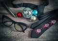 Business Christmas: tie, pen, glasses Royalty Free Stock Photo