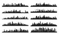 Business cityscape silhouettes. Large flat downtown horizon set, skyscrapers monochrome drawings, city building skyline