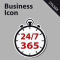 Business Clock Icon 24/7 365 Days - Sticker label for Customer S