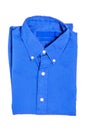 Business clothes. Close-up of a new blue shirt isolated on a white background. Mens shirt. Clipping path. Summer fashion. Royalty Free Stock Photo