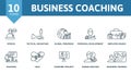 Business Coaching icon set. Monochrome simple Business Coaching icon collection. Speech, Tactical Advantage, Global