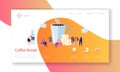 Business Coffee Break Landing Page. Lunch Time Banner with Flat People Characters Website Template. Easy Edit Royalty Free Stock Photo