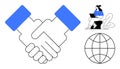 Business Collaboration and Global Connectivity Concept with Handshake and Digital Communication Royalty Free Stock Photo