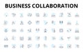 Business collaboration linear icons set. Partnership, Alliance, Nerking, Synergy, Cooperation, Mutualism, Integration