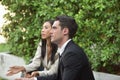 Business Collaboration.Young businessmen shake hands When the news is good. Royalty Free Stock Photo