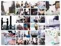 Business collage with scene of business person at work